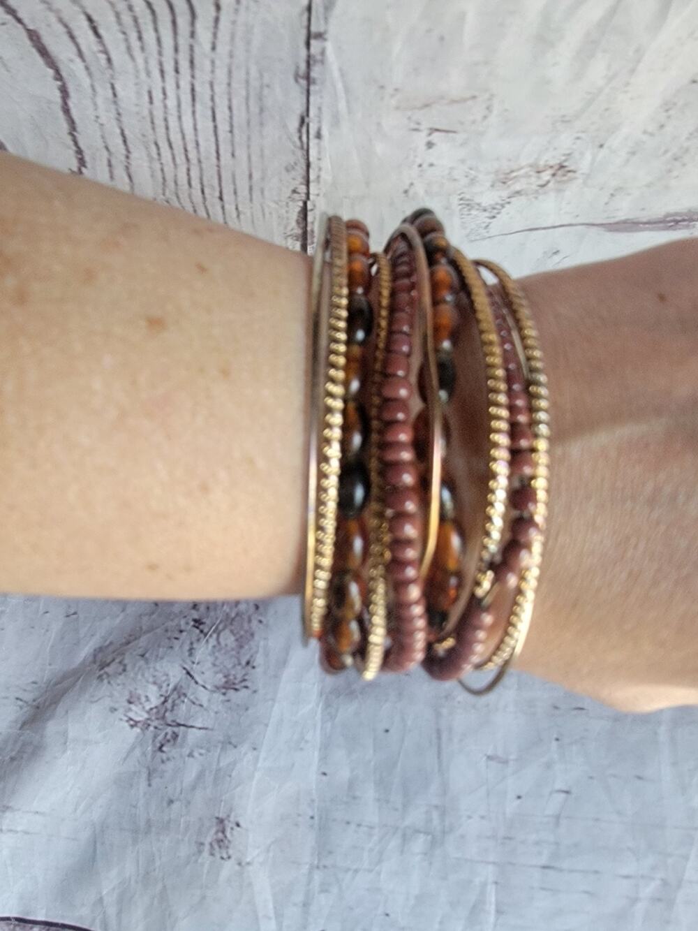 multi-strand cuff bracelet gold-tone Bangles brown Beads